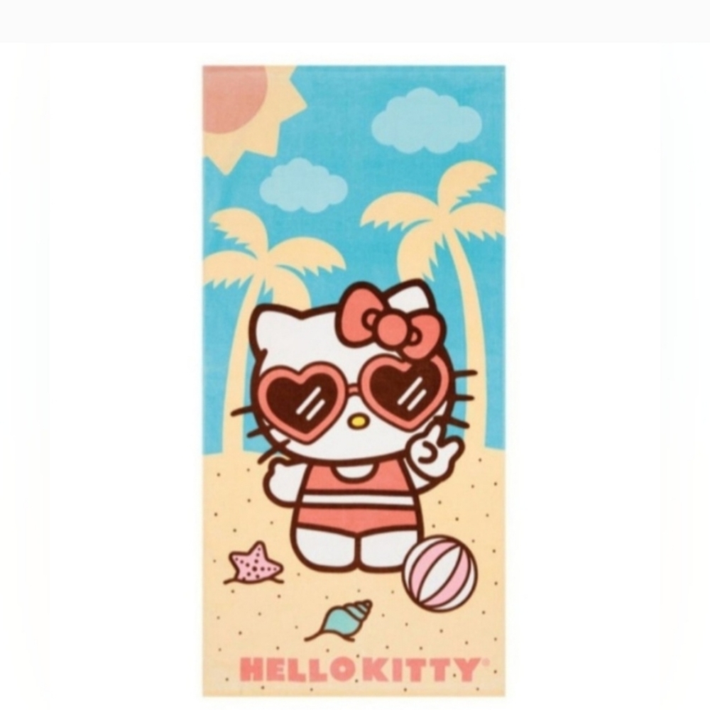 Hello Kitty Beach Towel 100% Cotton Blue Pink 28 in W x 58 in L New